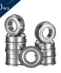 HiPicco FR168ZZ flanged ball bearing, 1/4 in ID x 3/8 in OD x width 1/8 in, chrome steel, double shielded, set of 10