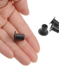 Flanged Nylon Sleeve Bearings Set Of 4 with 6.2mm bore shown in hand, black self-lubricating bushings for shafts, wear-resistant.