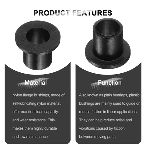 Flanged Nylon Sleeve Bearings 24 Pack ID 8mm OD 10.6mm Length 12mm Flange Diameter 16mm Flange Thickness 1.5mm Black Self Lubricating