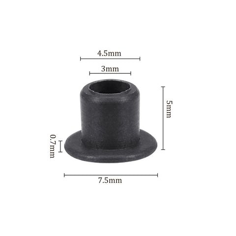 4 Pack Flanged Sleeve Bearings 3mm By 4.5mm By 5mm POM Oilless Bushing, black, shown with dimensions labeled for equipment and machinery use