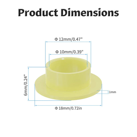Flanged POM Sleeve Bearings 10mm ID By 12mm OD By 6mm Length With 18mm Flange Diameter Pack Of 4 Self Lubricating Oilless Bushings Yellow