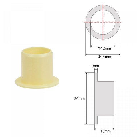 Flanged Sleeve Bearing Set 12mm Bore 14mm OD 15mm Length POM Self Lubricating Oilless Wrapped Bushings Yellow Four Piece Pack