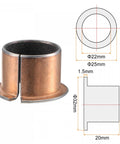 Flanged Sleeve Bearing Set with 22mm Bore and 25mm OD, 20mm Length, 32mm Flange Diameter, 1.5mm Flange, Bronze Coating on Display