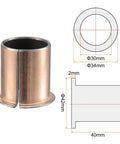 Flanged Sleeve Bearings 30mm Bore 34mm Outside Diameter 40mm Length 42mm Flange Diameter 2mm Flange Thickness Wrapped Oilless Bronze Sintered Coated