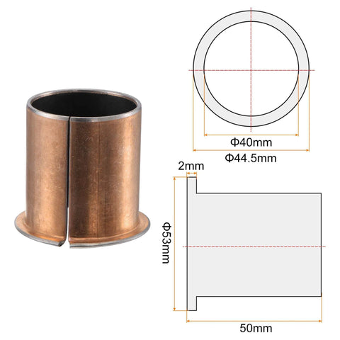 Flanged Sleeve Bearing 40mm Bore 44.5mm Outer Diameter 50mm Length 53mm Flange Diameter 2mm Flange Thickness Oilless Bronze