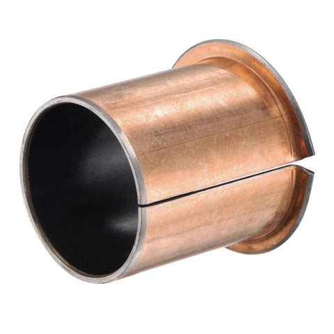 Side view of Flanged Sleeve Bearing 40mm Bore 44.5mm Outer Diameter 50mm Length with bronze coating and carbon steel base.