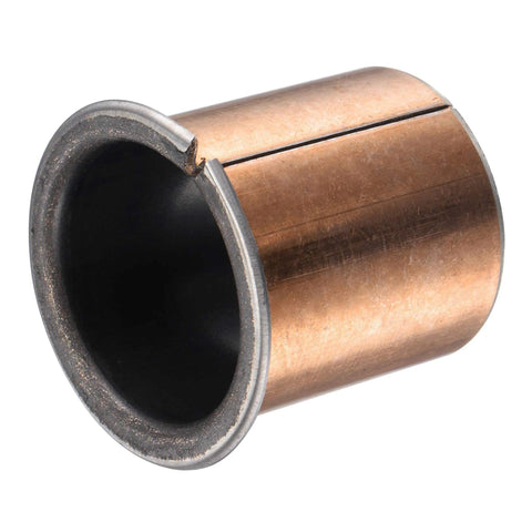 Flanged Sleeve Bearing 40mm Bore 44.5mm Outer Diameter 50mm Length 53mm Flange Diameter 2mm Flange Thickness Oilless Bronze Sintered Composite Coated Carbon Steel Bearing Low Friction High Load Capacity