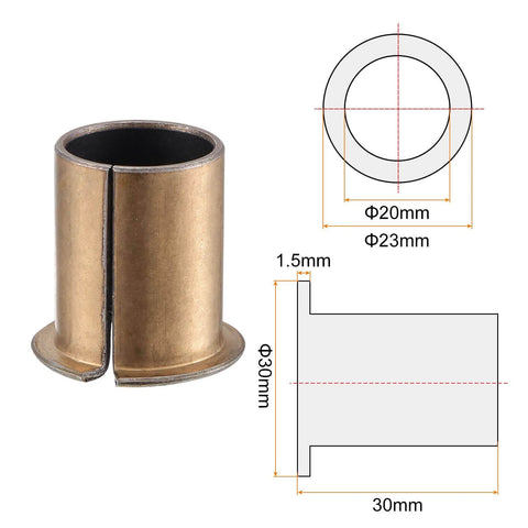Flanged Sleeve Bearing 20mm Bore 23mm OD 30mm Length 30mm Flange Diameter One Point Five Millimeter Flange Thickness diagram