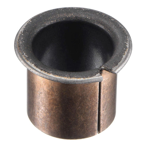 Flanged Sleeve Bearings 22mm Bore 25mm Outer Diameter 25mm Length 32mm Flange Diameter 1.5mm Flange Thickness Oilless Bronze Sintered Coated Bushings Maintenance Free High Load Capacity Carbon Steel Base Two Pieces close-up view.