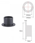 Flanged Sleeve Bearings 10mm Bore 12mm OD 10mm Length POM Oilless Bushings Black with 18mm Flange, diagram and dimensions