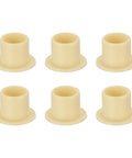 Six Pcs Flanged Sleeve Bearings 8 mm Inner Diameter 10 mm Outer Diameter 10 mm Length POM Plastic Bushing Yellow with 15 mm Flange Diameter 1 mm Thick Ideal for Mechanical Assemblies and DIY Projects displayed