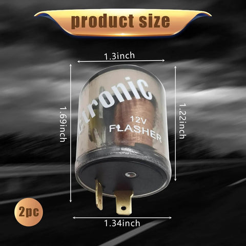 Two Pack 2 Pin Flasher Relay For Cars And Motorcycles 20A 12V Transparent Round Shell with size measurements