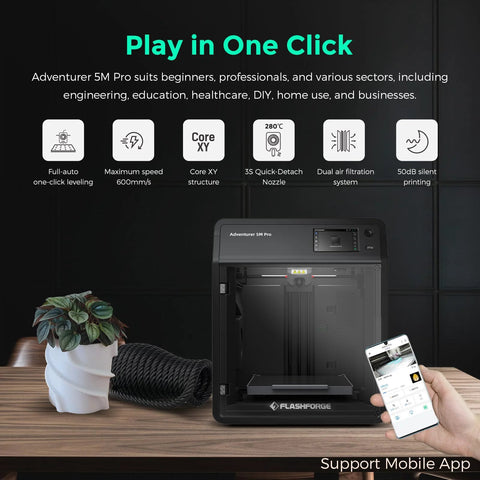 Dope High Speed Core XY 3D Printer With One Click Auto Printing, 600mm Per Second Travel, FlashForge Adventurer 5M Pro on table