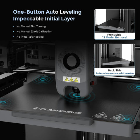 All Metal CoreXY Desktop 3D Printer With No Fuss Automatic Bed Leveling And Ultra Fast 600mm Per Second Printing For Pristine First Layers, 280°C Direct Extruder With 3S Detachable Nozzle, 220x220x220mm Build Volume, Adventurer 5M By FlashForge showing auto leveling feature