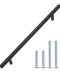 Euro Bar Cabinet Pull Handle Flat Black Finish Three Eighths Inch Diameter Eight Point Six Nine Inch Length Center To Center Six Point Three One Inch With Mounting Hardware Included Ten Pack with screws