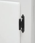 Flat black hinge on white cabinet, part of ✝️ 2-Pack 2-inch Overlay Hinge, 1 Pair, Flat Black, 10-Pack, installed on a door.