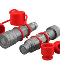 Flat Face ISO 16028 To ISO 5675 Pioneer Style Hydraulic Quick Connect Coupler Adapter Set with dust caps visible