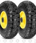 4.00-6 tire and wheel flat free, 2 pack 13" solid tires with 5/8" axle bore hole and double sealed bearings for wheelbarrow, yellow