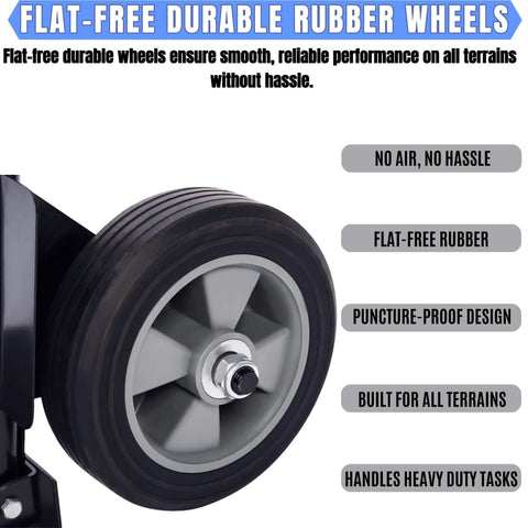 Flat-free durable rubber wheel for ✝️ Folding Hand Truck Dolly - 600 LB Capacity, designed for smooth, puncture-proof performance.