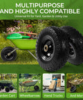 10 Inch 13 Inch and 16 Inch Flat Free PU Tire 2 Pack solid rubber replacement wheels with steel hub for garden carts.