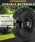 4.00-6 Flat Free Tire and Wheel Set of 2 with 13 inch solid polyurethane tires featuring 5/8 or 3/4 inch bearings, close-up view.