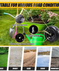 Garden cart with Flat Free Tire and Wheel 4.80/4.00-8 16 Inch Solid 2 Pack with anti-slip pattern and grease fitting, suitable surfaces shown.