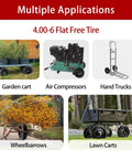 4.00-6 flat free tire applications for garden carts, wheelbarrows, hand trucks, air compressors, and lawn carts