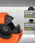 Close-up of 4.10 3.50-4 Flat Free Tire and Wheel Set of 4 highlighting PU foam and internal plastic liner construction.