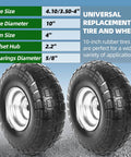✝️ (2 pack) 4.10/3.50-4 flat free tire and wheel, 10" solid rubber tires with 5/8" bearings and 2.2" offset hub for wheelbarrow