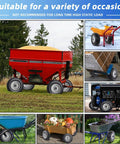 Collage showing various uses of 12 Inch Flat Free Solid Tire and Wheel Assemblies on carts and wheelbarrows