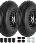 4.00-6 Flat Free Tire and Wheel Set of 2 with 13 inch solid polyurethane tires with bearings for carts and hand trucks.