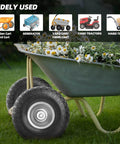 ✝️ (2 pack) 4.10/3.50-4 flat free tire and wheel on a wheelbarrow in a garden with flowers