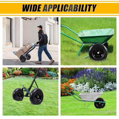 Various applications of ✝️ Flat Free Tire and Wheel 4.80/4.00-8 16 Inch Solid 2 Pack with 5/8 and 3/4 Bearings on carts and wheelbarrows