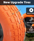 4.10 3.50-4 Flat Free Tire and Wheel Set of 4 with 10 inch solid urethane construction and anti-puncture design
