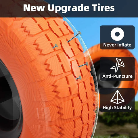 4.10 3.50-4 Flat Free Tire and Wheel Set of 4 with 10 inch solid urethane construction and anti-puncture design