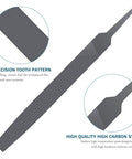 Flat 6 Inch Hand File With Double Cut Teeth and Single Cut Edge made from High Carbon Steel hardened for durability, no handle visible.