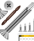 Close-up of 110 Pieces Size 8 Flat Head Sheet Metal Screws Assortment Kit in 410 Stainless Steel with Self Tapping and Self Drilling Design