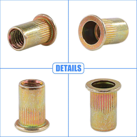 Flat Head Rivet Nut Set 100 Pcs Five Sixteenth Inch 18 UNC Zinc Plated Carbon Steel Rivet Nuts Threaded Inserts
