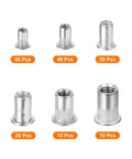 Rivet Nuts Flat Head Set With Knurled Body, 160 Pcs, M3 M4 M5 M6 M8 M10 Aluminum Alloy Insert Nuts variety