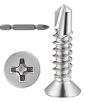 400pcs #8 x 3/4 Inch Flat Head Self Tapping Sheet Metal Screws Stainless Steel High Strength Quick Self Drilling Screws with Deep Threads for Secure Wood Plastic and Light Metal Fastening, close-up view