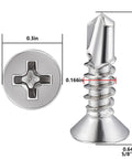 Close-up of 500pcs #8 x 5/8 Inch Flat Head Self Tapping Sheet Metal Screws Stainless Steel High Strength Quick Self Drilling Screws with Deep Threads