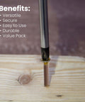 Close-up of self drilling wood to metal screws with flat Torx head for attaching wood to metal, quarter inch by twenty threads.
