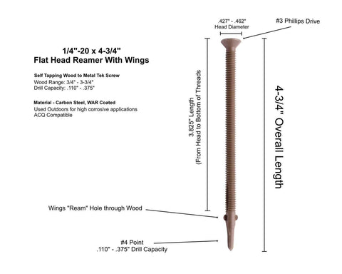 Self Drilling Wood To Metal Screws With Flat Torx Head Reamer For Attaching Wood To Metal, Quarter Inch By Twenty Threads