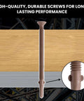 Self Drilling Wood To Metal Screws With Flat Torx Head Reamer For Attaching Wood To Metal, Quarter Inch By Twenty Threads, Four And Three Quarter Inch Length, Wings Tek Screws For A Tight Grip, Pack Of Ten U Turn Fasteners shown against wood and metal