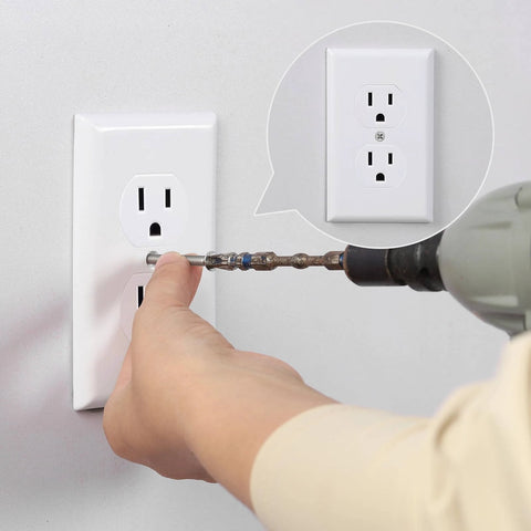 105 Pcs Extra Long Outlet Screws Kit with #6-32 and #8-32 Phillips Flat Head Machine Screws being installed on a wall outlet.