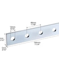 Nine Piece Flat Plate Connector Bracket Set For One Half Inch Bolts In One Five Eighth Inch Strut Channel Four Hole Design Thick 5mm Steel For Secure Fixing And Precise Alignment In Structural Framing And Repair with measurements