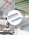 Nine Piece Flat Plate Connector Bracket Set For One Half Inch Bolts In One Five Eighth Inch Strut Channel Four Hole Design Thick 5mm Steel For Secure Fixing And Precise Alignment In Structural Framing And Repair shown in installation views