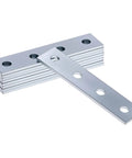Stack of Nine Piece Flat Plate Connector Bracket Set For One Half Inch Bolts In One Five Eighth Inch Strut Channel Four Hole Design Thick 5mm Steel