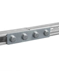 Nine piece four hole flat plate connector set for 1-5/8 inch strut channel, image shows one bracket installed on channel.