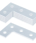 Six piece flat plate fittings in carbon steel with an electro-galvanized finish deliver durable, corrosion-resistant mounting for 1-5/8 inch strut channels; flat L brackets with 9/16 inch holes and 1-3/4 inch on-center spacing for secure bolts.